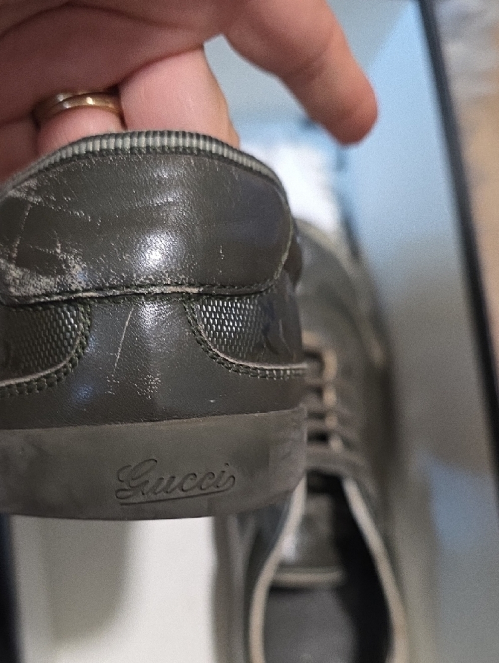 Gucci Men's Low-Top Leather Sneakers in Olive Green 9 - Picture 6 of 7